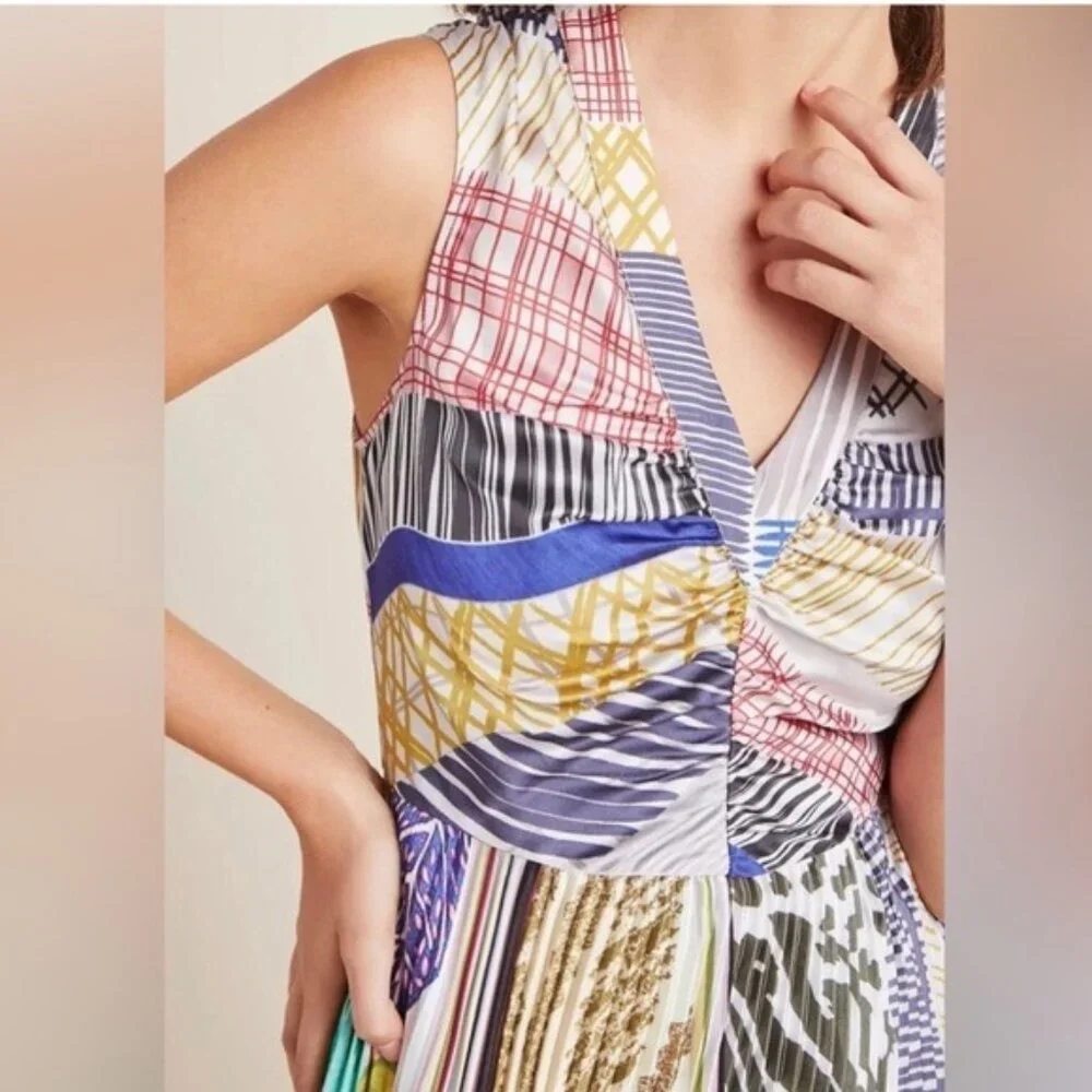 Anthropologie Geisha Designs Multicolor Pleated Jacinta Cocktail Dress Size 2 - Picture 6 of 11